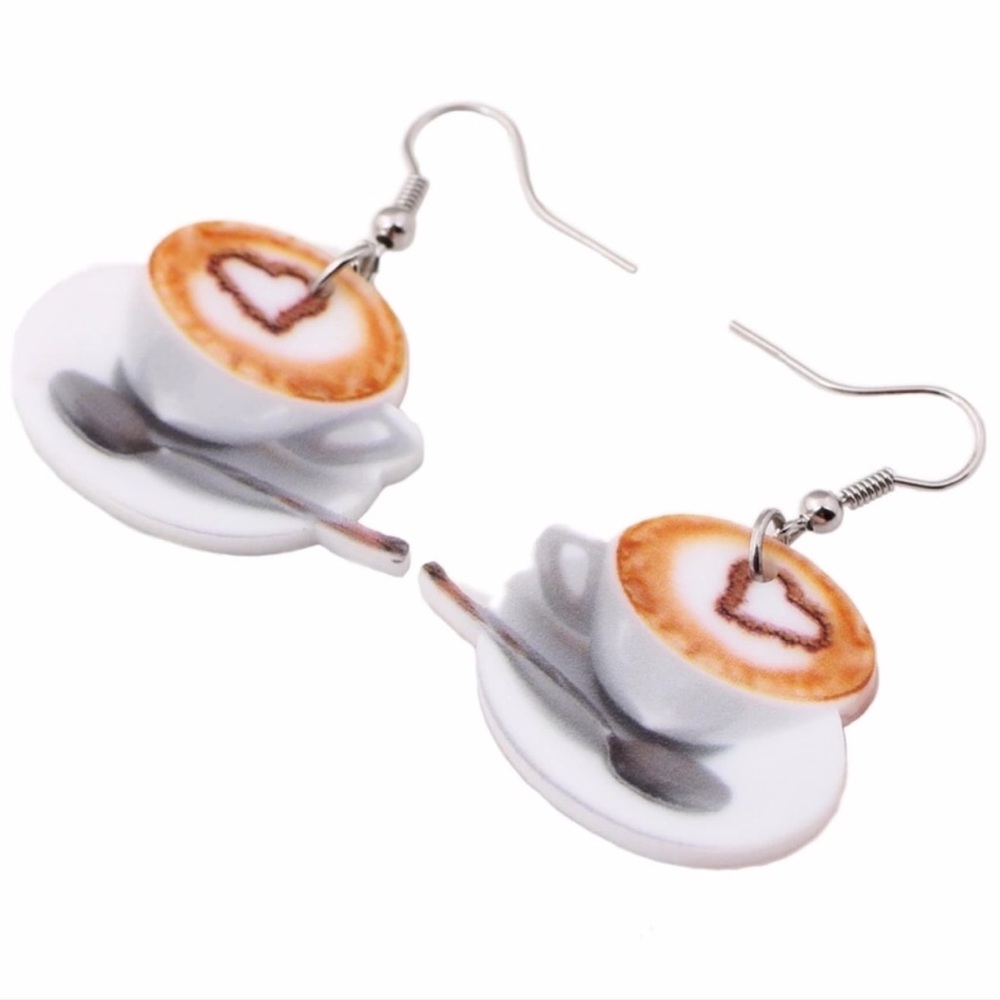 Cappuccino Americana Coffee Cup Acrylic Earrings - Picture 4 of 6